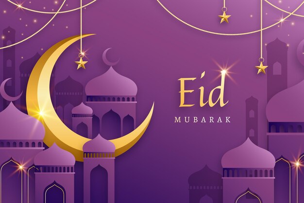 Gouden maan plat ontwerp eid mubarak