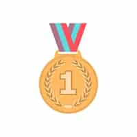 Gratis vector gouden medaille met lint sport spel prijs 1ste plaats gouden badge geïsoleerd op witte achtergrond vector