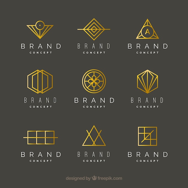 Gratis vector gouden monoline logo's in geometrische stijl