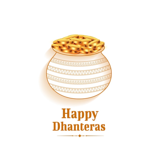 Gratis vector gouden munt in kalasha-ontwerp voor indisch festival shubh dhanteras