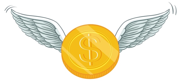Gouden munt met vleugels cartoon