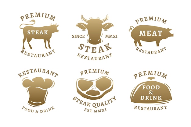 Gratis vector gouden retro restaurant logo pack