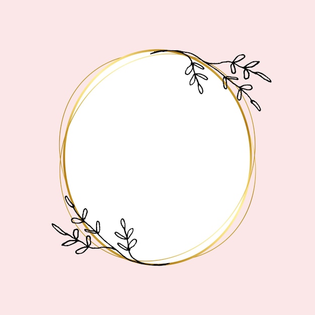 Gratis vector gouden ronde framevector met eenvoudige bloemtekening