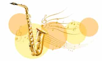 Gratis vector gouden saxofoon met muzieknoten