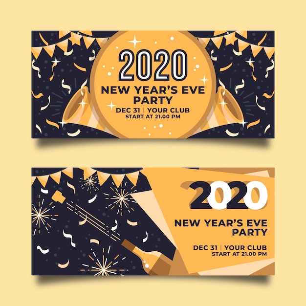 Gouden slinger en confetti nieuwjaar 2020 banners