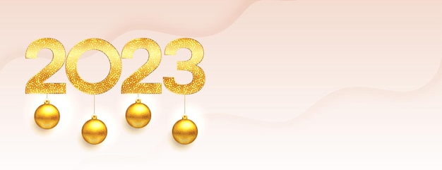 Gratis vector gouden sprankelende 2023 nieuwjaarsfeest banner vectorillustratie