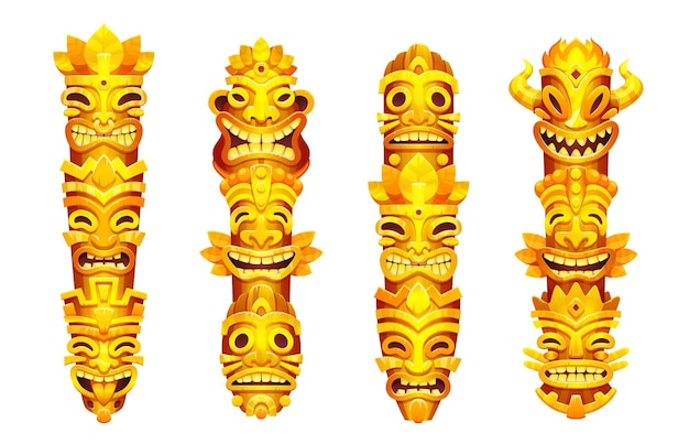 Gratis vector gouden tiki totemmasker standbeeld hawaiiaanse stampijler