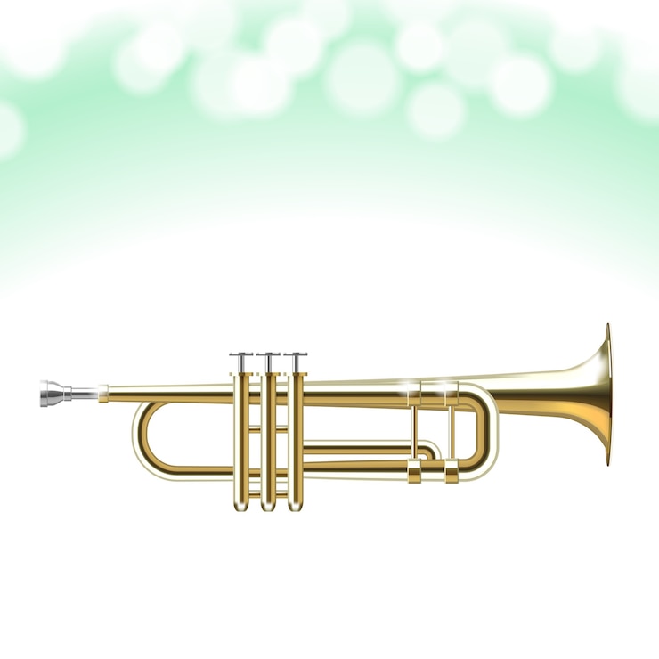 Gratis Vector gouden trompet geïsoleerd met bokeh lichten