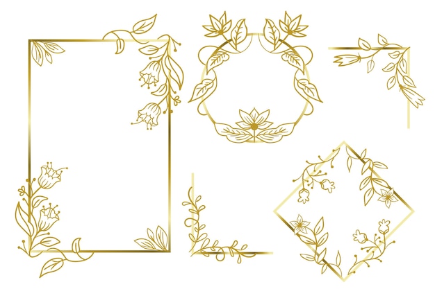 Gouden veelhoekige frames met elegante bloemen