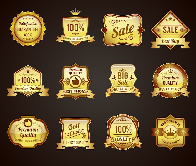 Gratis vector gouden verkoop labels pictogrammen collectie