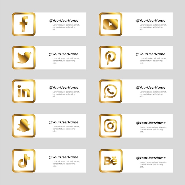 Gratis vector gouden verzameling van social media iconen met vierkant