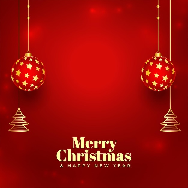Gouden vrolijke kerstmis rode achtergrond met het ontwerp van de kerstmisbal