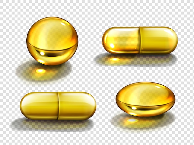 Goudoliecapsules, vitamine ronde en ovale pillen