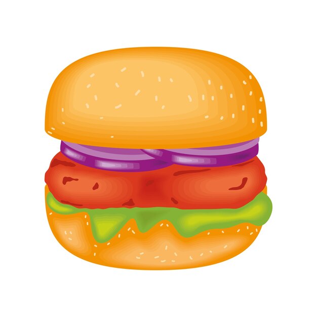 Gratis vector gourmet burger met uien geïsoleerde illustratie