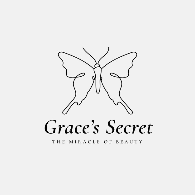 Grace's Secret vlinder logo sjabloon, salon business, creatieve ontwerp vector met slogan