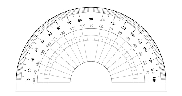 Gratis vector gradenboog liniaal geïsoleerd op de witte achtergrond meetinstrument raster voor voor het meten van graden