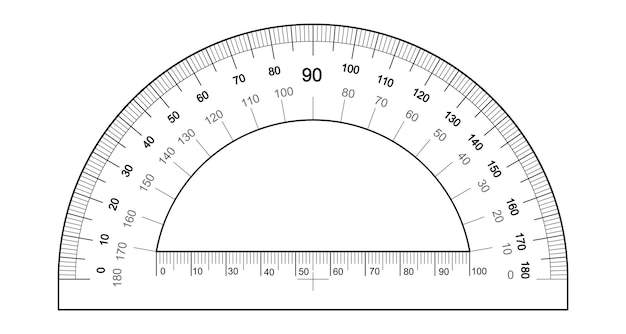 Gratis vector gradenboog liniaal geïsoleerd op de witte achtergrond vector sjabloon van graad meten schaal van hoek