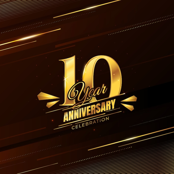 Gratis Vector gradiënt 10 jaar jubileum of verjaardagskaart