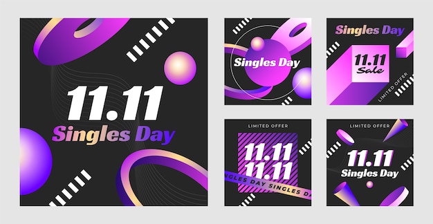 Gradient 11.11 singles 'day instagram posts collection