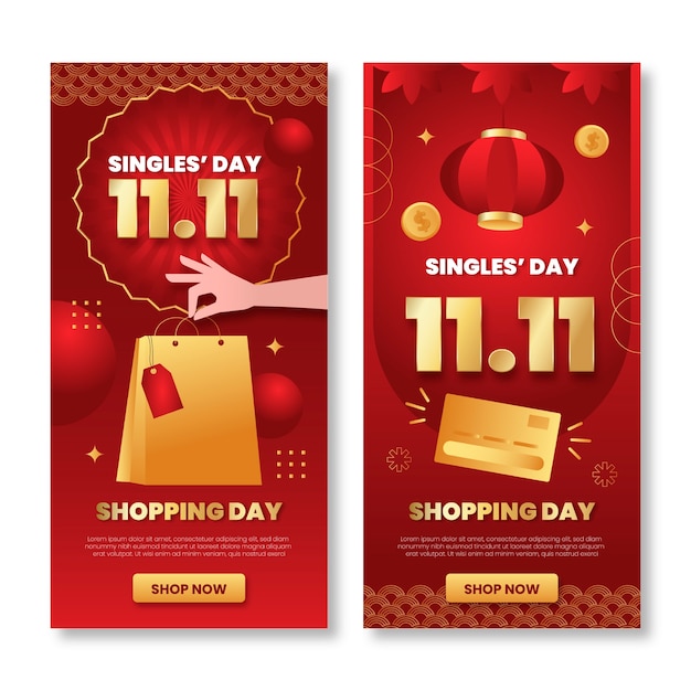 Gratis vector gradient 11.11 singles 'day verticale banners set