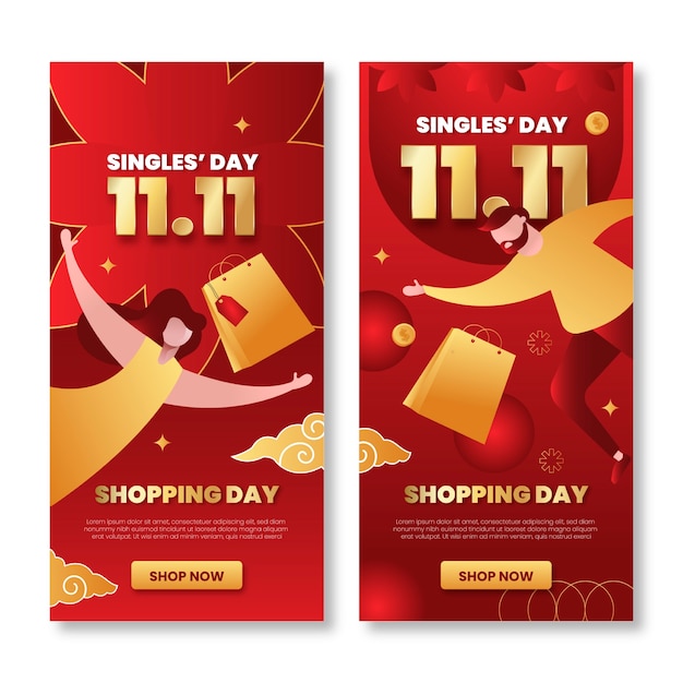 Gradient 11.11 singles 'day verticale banners set