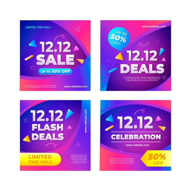 Gratis vector gradient 12.12 verkoop social media posts collectie