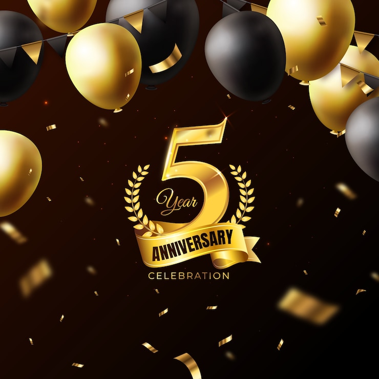 Gratis Vector gradiënt 5 jaar jubileum of verjaardagskaart