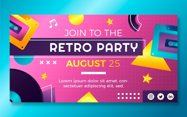 Gratis vector gradiënt 80's themafeest social media promo sjabloon