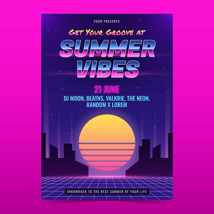 Gratis Vector gradient 80's verticale postersjabloon voor de zomer