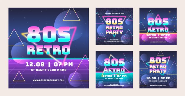 Gradient 80s party instagram posts