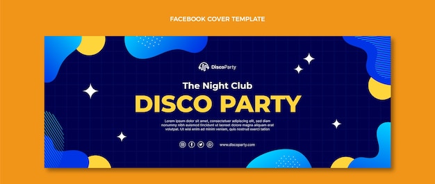 Gratis vector gradiënt abstracte vloeistof disco party social media voorbladsjabloon