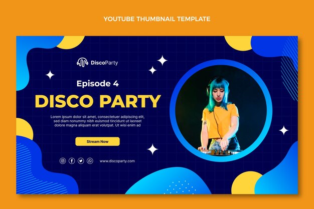 Gratis vector gradiënt abstracte vloeistof disco party youtube thumbnail