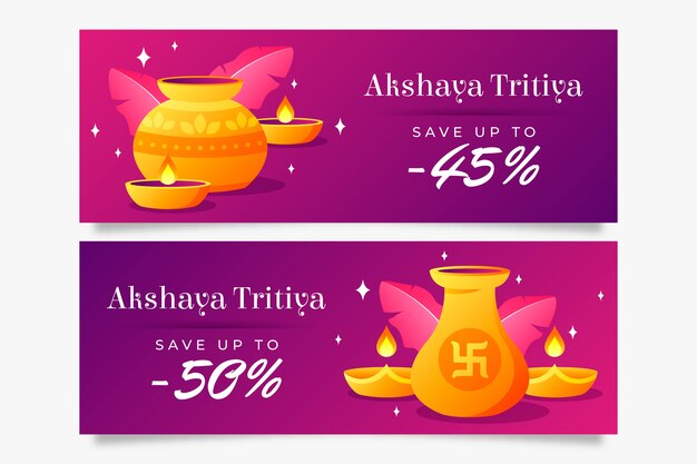 Gradient Akshaya Tritiya Sale horizontale banners pack