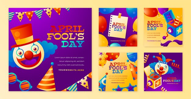 Gratis vector gradient april fools dag instagram posts collectie.