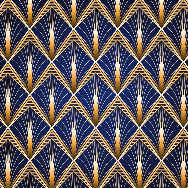 Gradiënt art deco gouden en blauw patroon