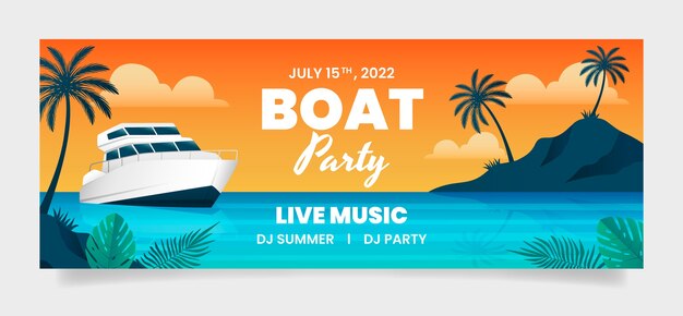 Gratis vector gradient boat party met palmbomen facebook cover
