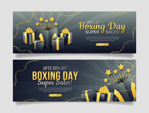 Gratis vector gradiënt boxing day horizontale banners set