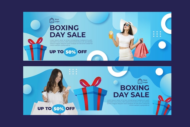 Gradient boxing day sale horizontale banners set