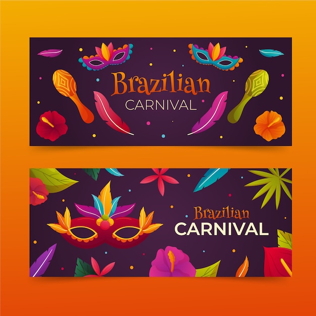 Gratis vector gradiënt braziliaanse carnaval horizontale banners set