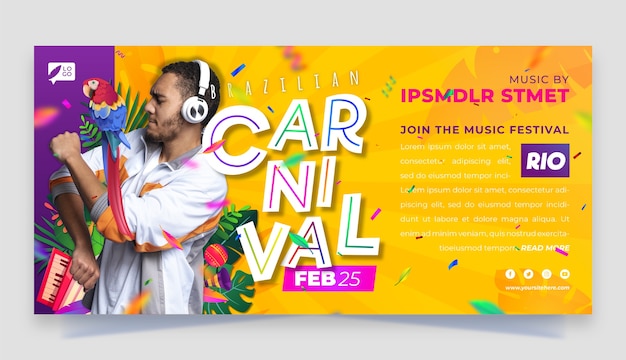 Gratis vector gradiënt braziliaanse carnaval viering horizontale banner sjabloon