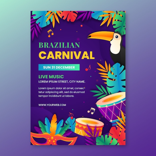 Gratis vector gradiënt braziliaanse carnaval viering verticale poster sjabloon