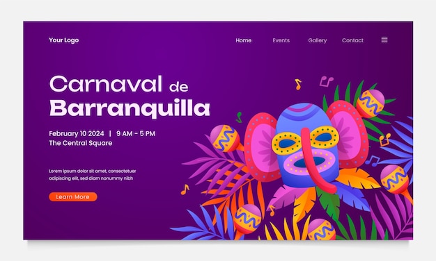 Gradient carnaval de barranquilla landing page sjabloon