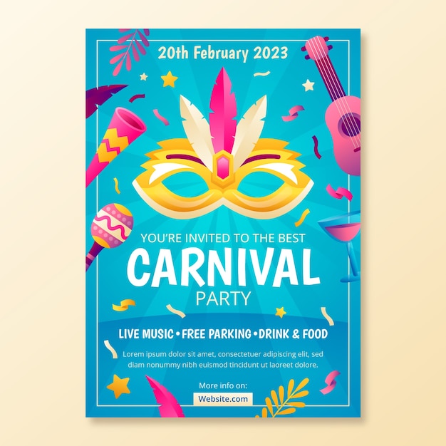 Gratis vector gradiënt carnaval feestuitnodiging sjabloon