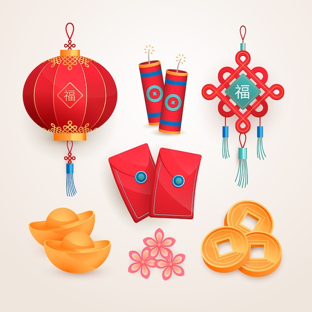 Gratis vector gradiënt chinese nieuwjaars elementen collectie