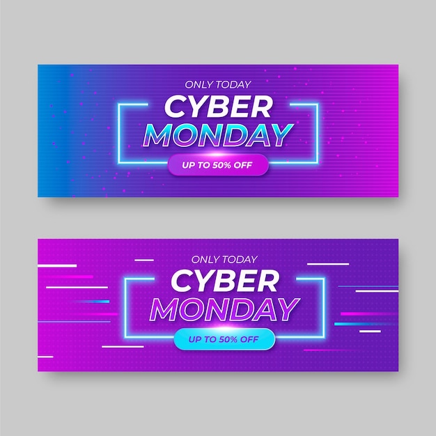 Gradiënt cyber maandag verkoop horizontale banners set