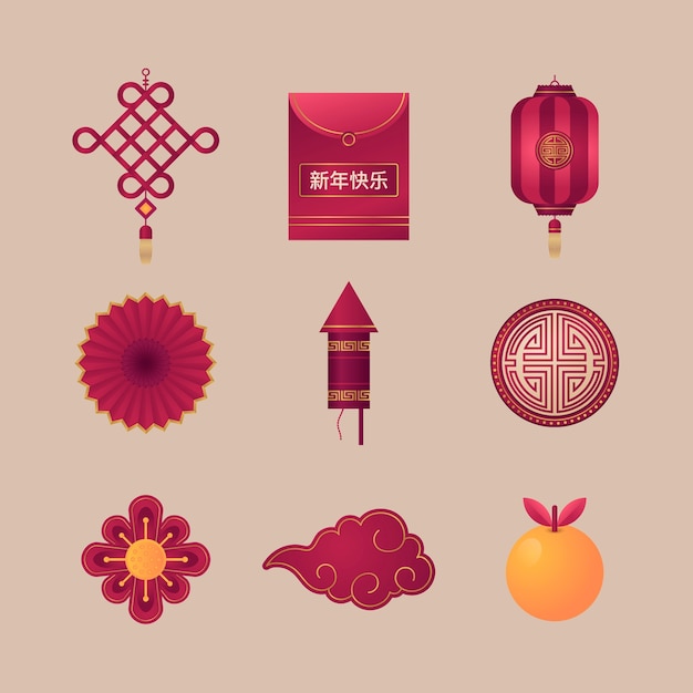 Gratis vector gradiënt design elementen collectie voor het chinese nieuwjaarsfeest