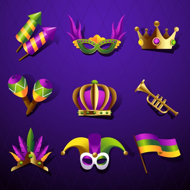 Gratis vector gradient design elementen collectie voor mardi gras festival