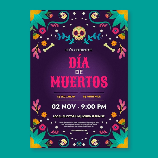 Gradiënt dia de muertos viering verticale postersjabloon