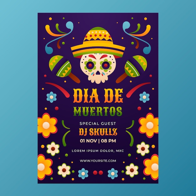 Gratis vector gradiënt dia de muertos viering verticale postersjabloon