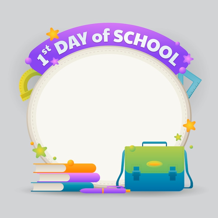 Gratis Vector gradiënt eerste dag van school frame ontwerp